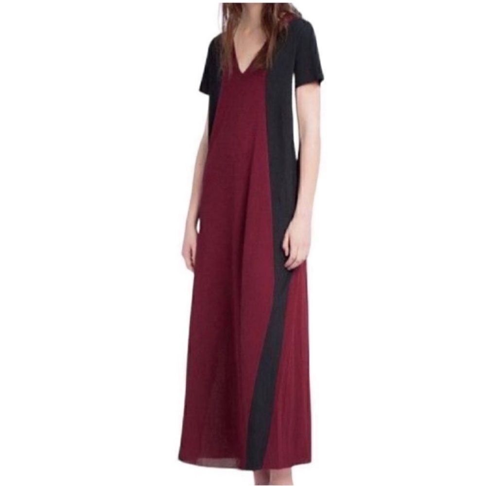Zara Color Block Burgundy & Black Maxi
Dress(Size Small)